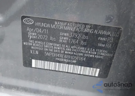 2011 Hyundai Elantra Gls from USA, damaged, VIN 5NPDH4AE6BH051164